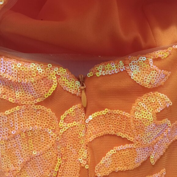 Sparkly Orange Sequin One Shoulder Long Prom Dress NWOT - Picture 6 of 7